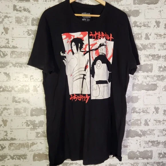 Naruto Shippuden Sasuke T-Shirt Ripple Junction Men's 2X Black Graphic Anime Tee - Picture 2 of 11